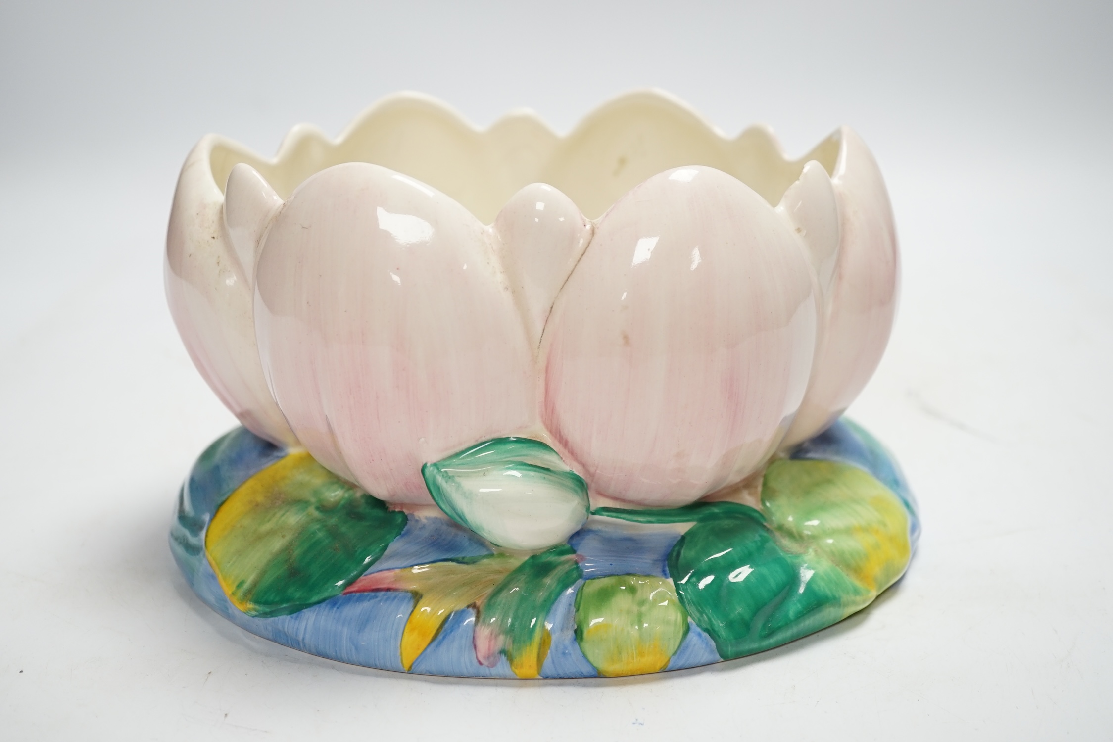 A Newport Pottery Clarice Cliff Lilypad vase, 22cm wide at base (a.f.)